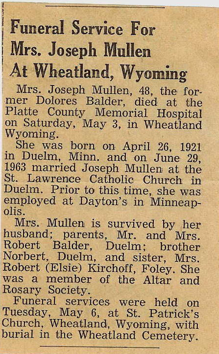 Dolores Rose Mullen nee Balder obituary