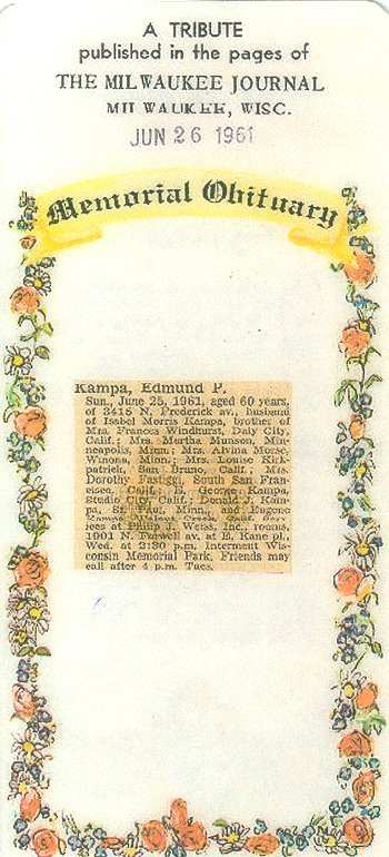 Obituary of Edmund P. Kampa.