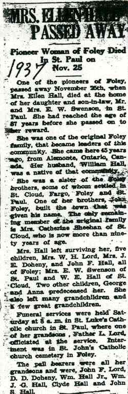 Obituary of Mrs. Ellen Hall