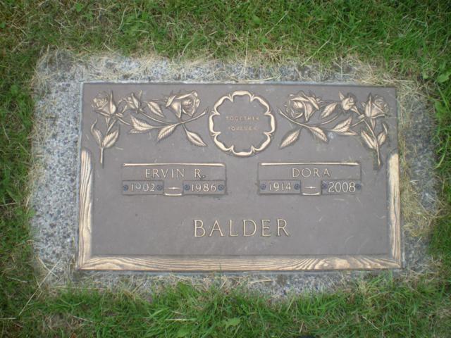 Gravestone of Ervin R. and Dora Balder © 2011 Annie Pulliam DAR
