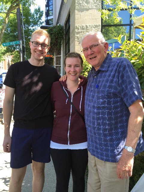 Friend Evan, granddaughter Mackenzie, and Dick Kampa, Seattle WA, 2015