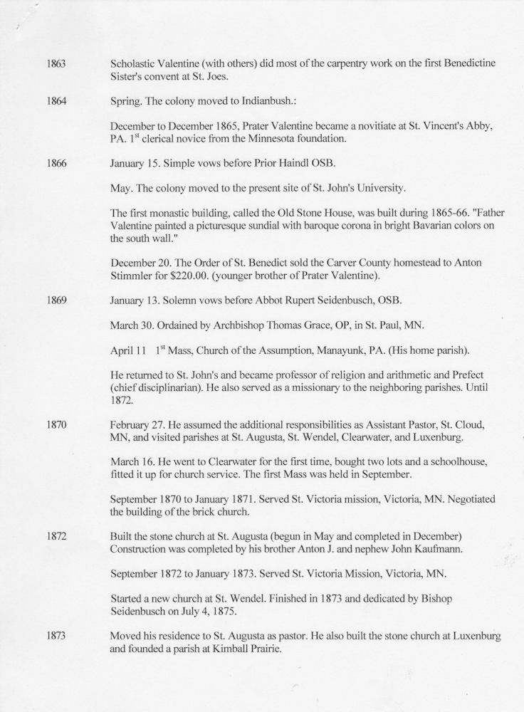 Bob Mullally's Chronology of Father Valentine, page 2
