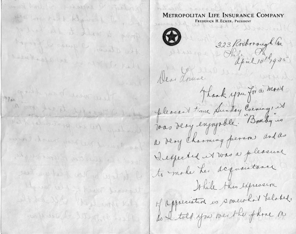 First page of letter from Leon Stimmler to Louise Viola Stimmler dated April 10, 1935