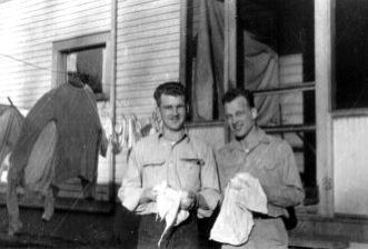 Forrest and Spencer Stimler drying dishes, Wayzata, MN, 1946.