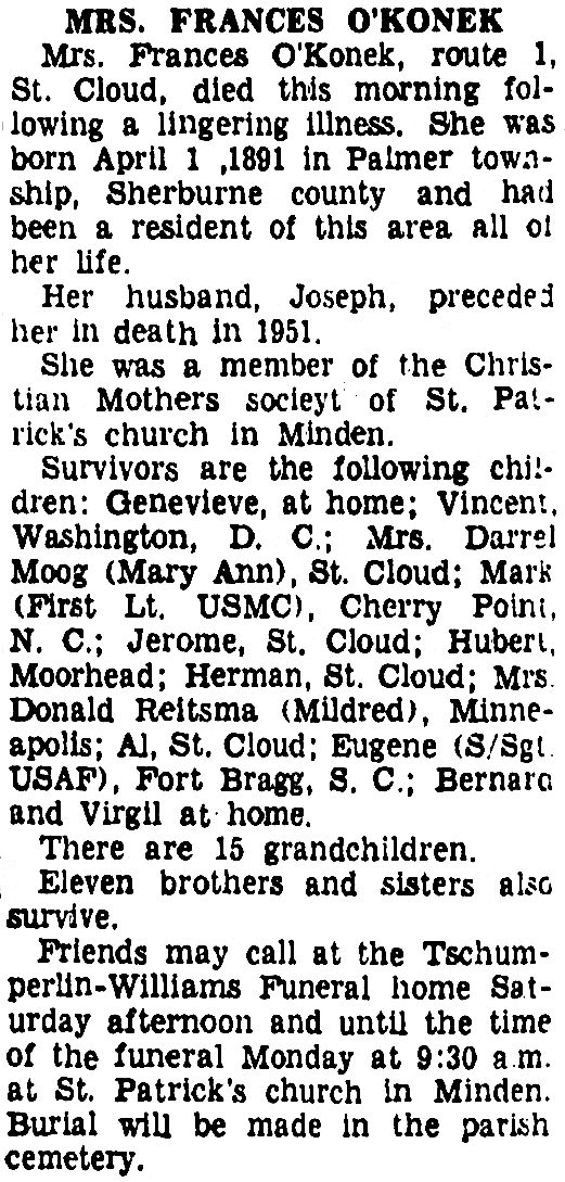 Mrs. Frances Kampa Okonek obituary