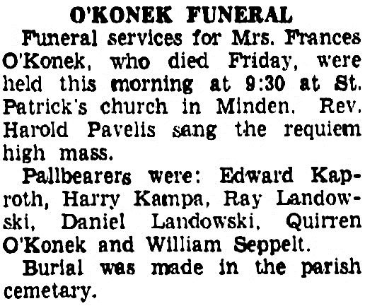 Frances Kampa Okonek funeral obituary
