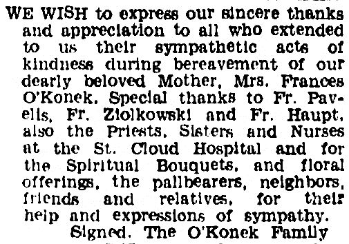 Appreciation of Mrs. Frances Kampa Okonek family