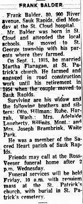 Obituary of Frank Balder.