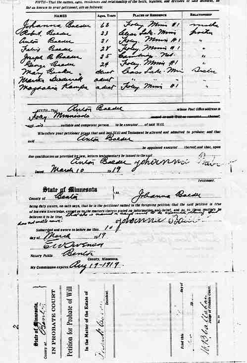 Probate Record for Estate of Frank Balder, page 2.