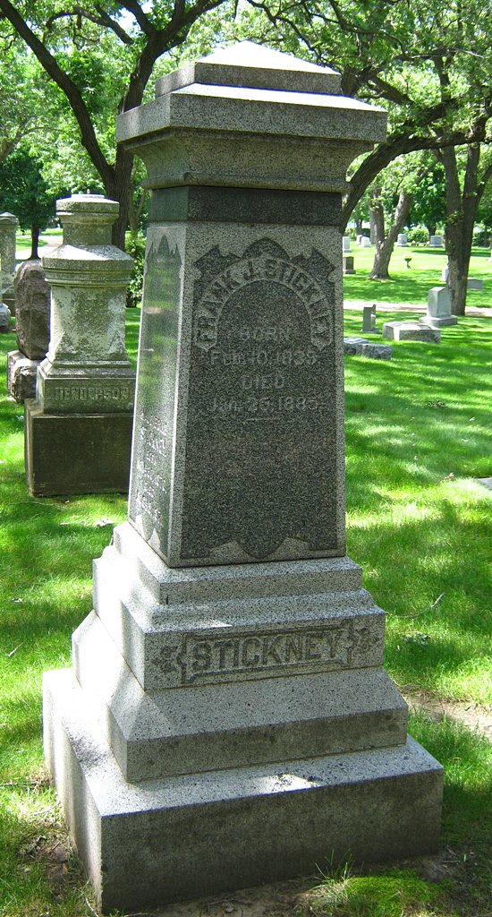 Gravestone of Franklin J. Stickney (1839-1885), Lakewood Cemetery, Minneapolis, MN