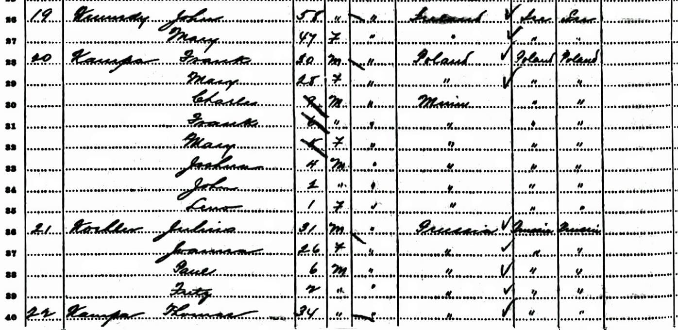 Franz Kampa and family in the 1885 Minnesota state census