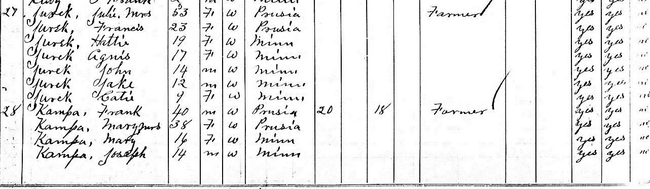Franz Kampa family in the 1895 Minnesota state census