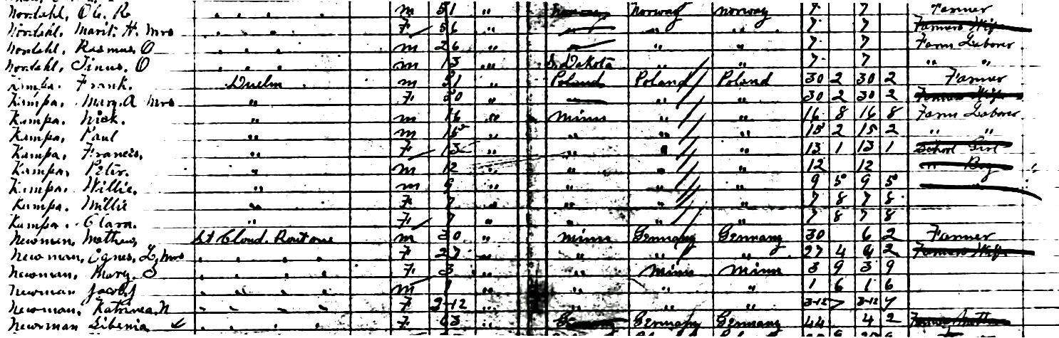 Franz Kampa family in the 1905 Minnesota state census