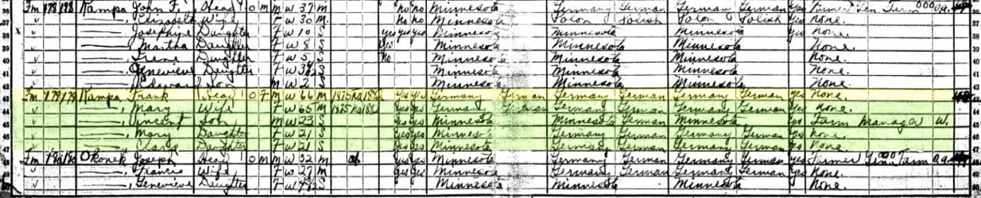 The Franz Kampa family in the 1920 federal census