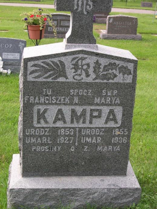 Franz and Maryz Kampa's gravestone, St. Lawrence Cemetery, Duelm, Minnesota