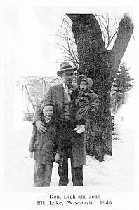 Don, Dick and Joan Kampa, Elk Lake, WI, 1946.
