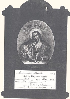 Genevieve Okonek Holy Communion, May 30, 1926.