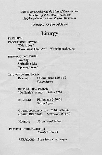 Genevieve O'Konek Liturgy.