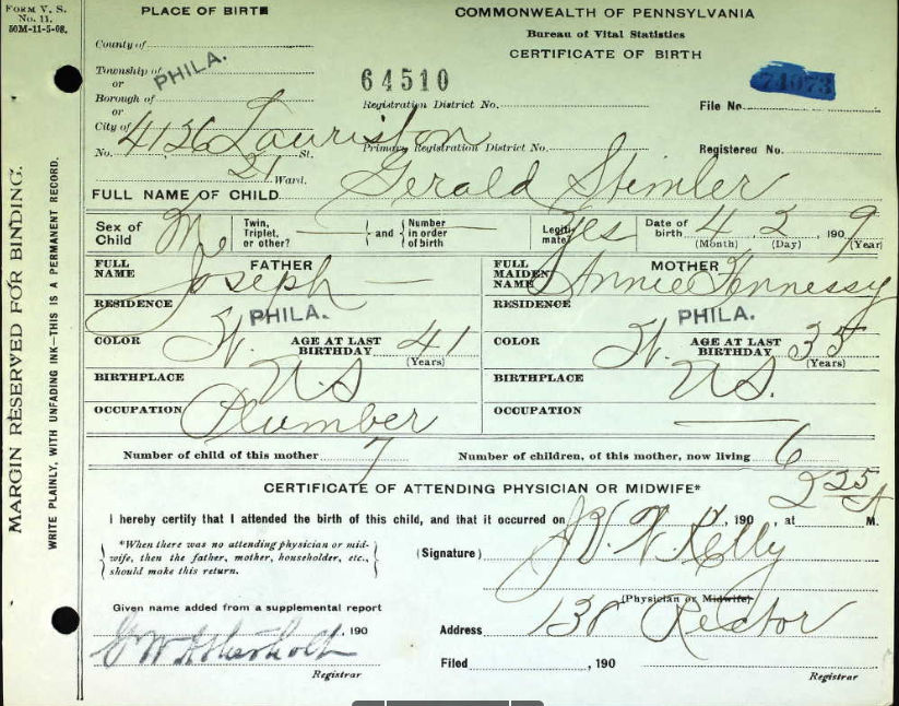 Gerald Stimmler birth certificate