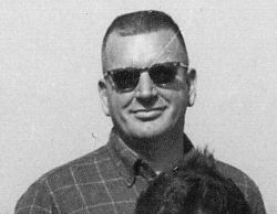 Close-up of Dick Stimler at Gibson Horse Shoe Duck Club, 1970-71 Season, Opeing Day Shoot, Oct. 17, 1970