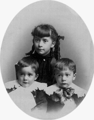 Anna Rhoades with her brothers Blutcher LeRoy and Charles Alfred Rhoades, approximately 1894.