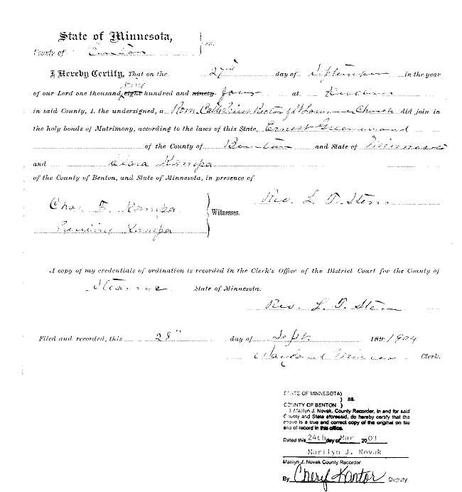Marriage Certificate of Ernest and Clara Greenwood (n&eacute;e Kampa).