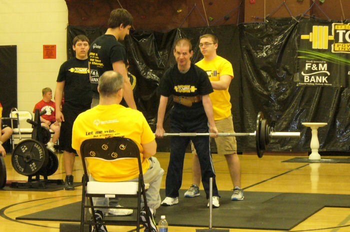 Greg Mullally doing the dead lift at the Special Olympic powerlifting event, April 20, 2013