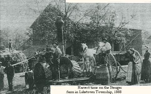 Harvest time on the Stenger farm in Laketown Township, 1888.