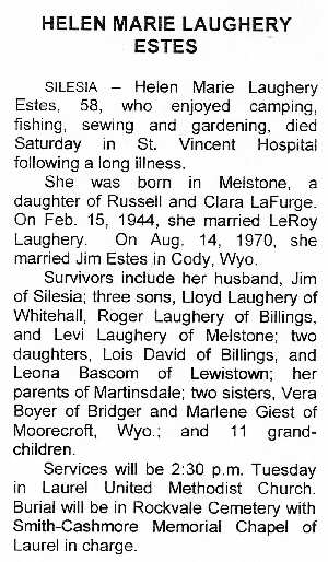 Obituary of Helen Marie Laughery Estes