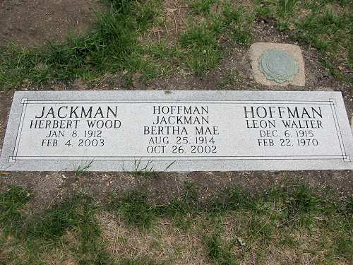 Gravestone of Herbert Jackman, Bertha Mae Hoffman Jackman and Leon Walter Hoffman, NE.