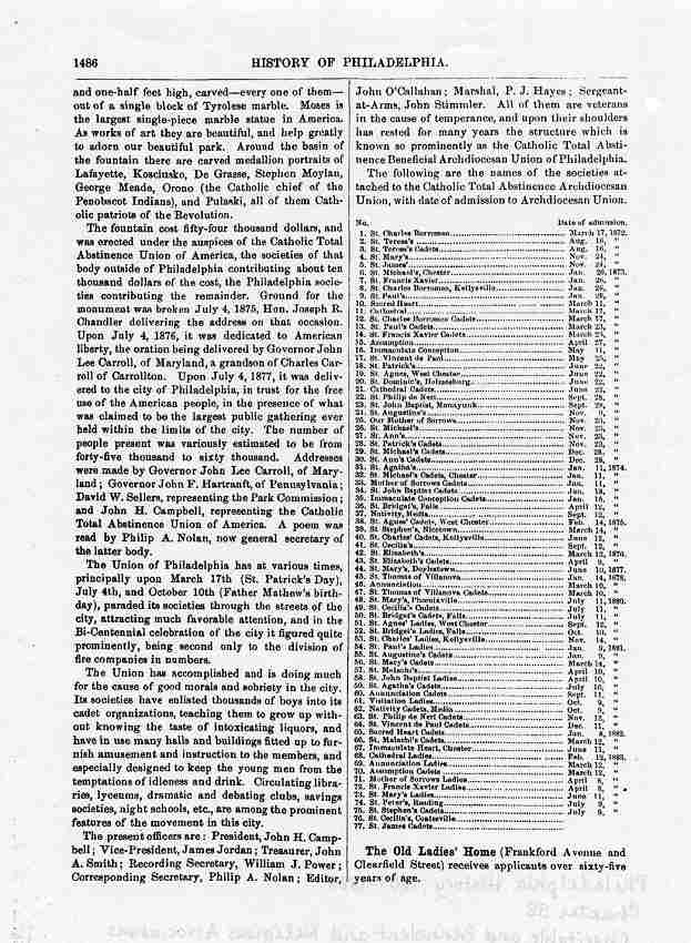 History of Philadelphia, 1609-1884, Chapter 38, Charitable and Benevolent and Religious Associations, p. 1486.