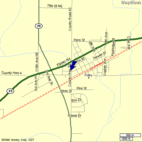 Map of location of the Stimler Residence in the Early 1900s in Foley, MN.