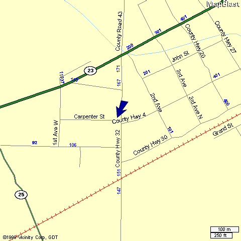 Closeup map showing location of the Stimler Residence in the Early 1900s.