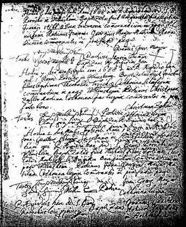 St-Martin Parish Baptismal Record of Jacobus Tr&ouml;sch, July 1688.