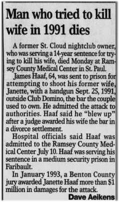 James T. Haaf death announcement, St. Cloud, 23 Aug 1994