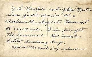 Back of postcard with Frances (Kampa) Windhurst's handwriting.