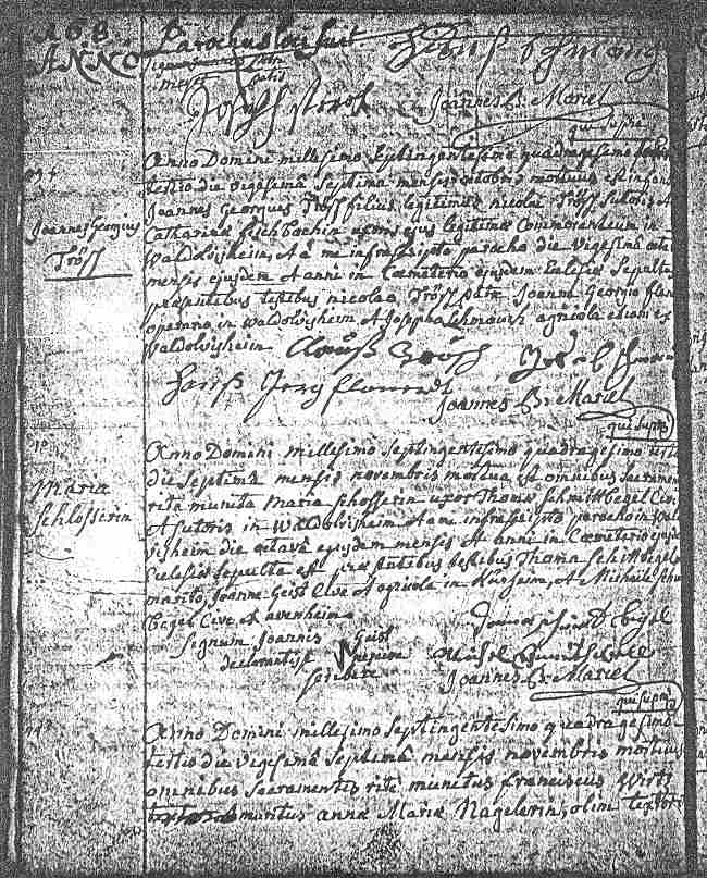 Sts-Pancrace-et-Boniface Parish Death Record of Johannes Georgius Tr&ouml;esch, Waldolwisheim, late 1743.