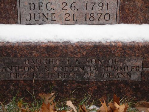 Closeup of Grave of Johann Stimmler, Johann W. and Franciska G. Stimmler