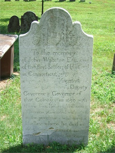 Memorial slab for Governor John Webster erected by his descendant, Noah Webster