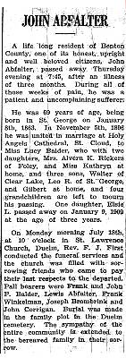 Obituary of John Abfalter, Foley Independent, July 20, 1932.