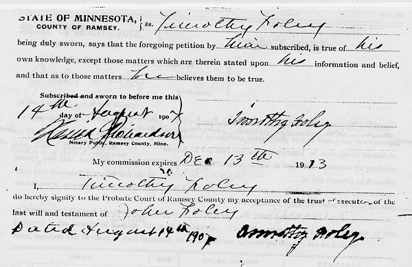 Back of Petition to Prove Will of John Foley, filed August 14, 1907.