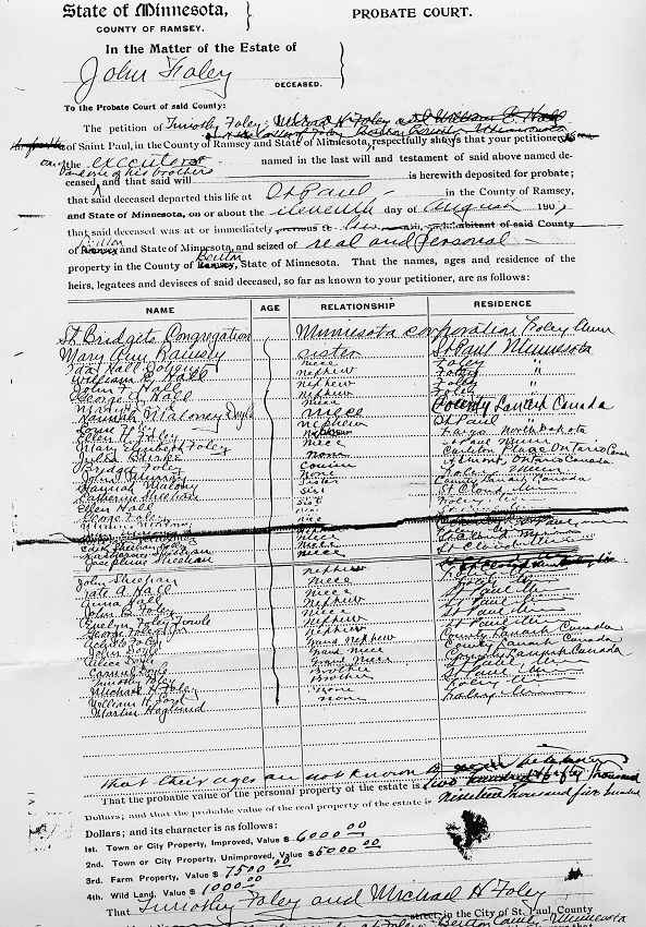 Petition to Prove Will of John Foley, filed August 14, 1907.