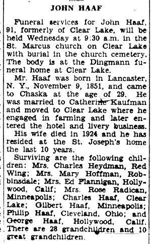 Obituary of John Haaf.