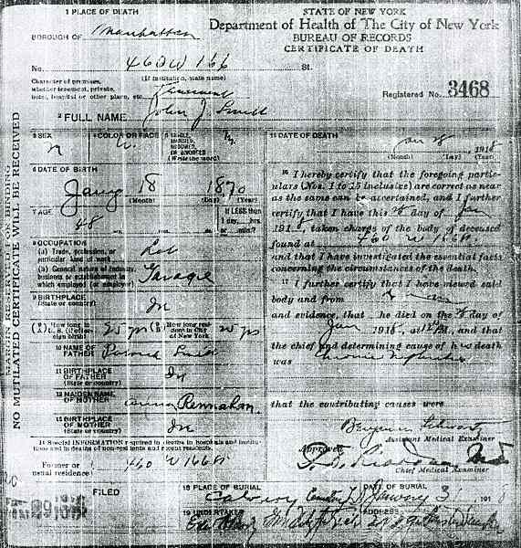 Certificate of Death for John J. Smith.