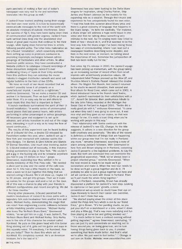 Fifth page of cover article of The Wire Magazine, December 2002.