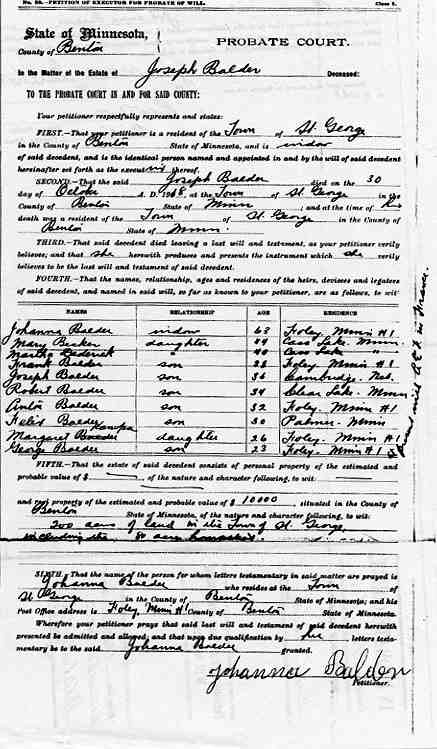 Probate Record for Estate of Joseph Balder.