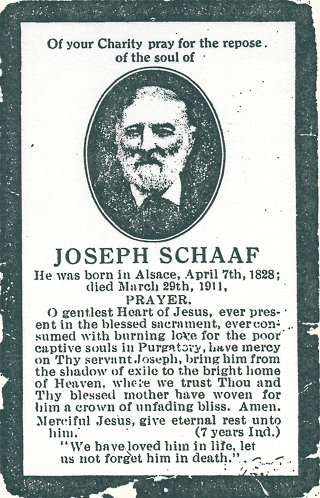 Joseph Schaaf Prayer Card.