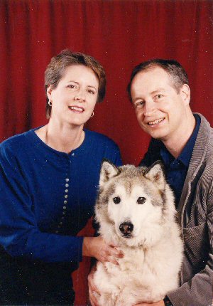 Judi, Charley and Lobo the dog, November 1991