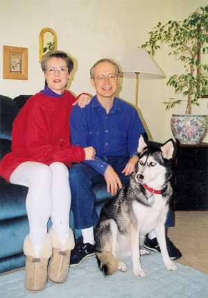 Judi Bordeaux, Charley Jackman and their dog Sheena, Greenbelt MD, December, 1997.