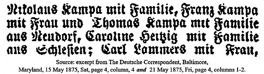 Excerpt from The Deutsche Correspondent, Baltimore, 15 May 1875